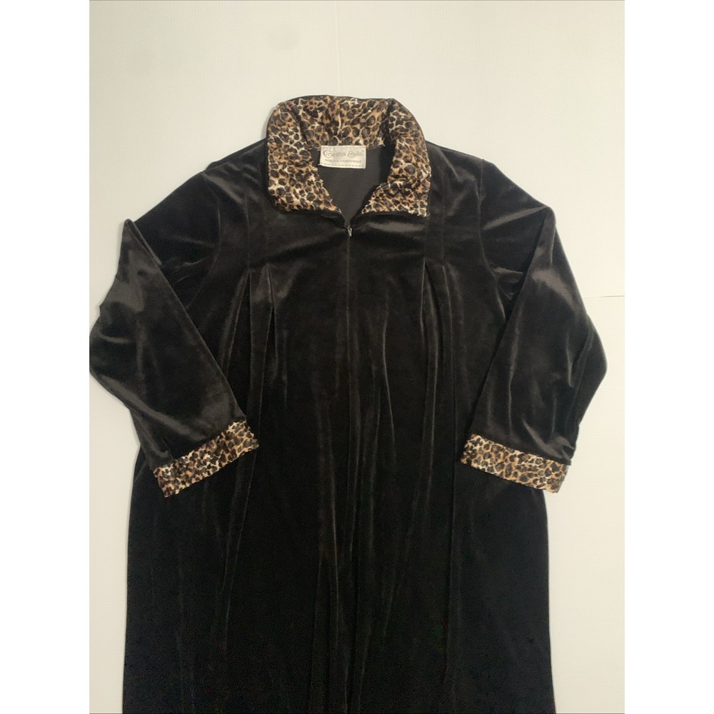 Cinema Etoile Robe Womens 2X Black Animal Print Trim Velvet Velour Maxi Zip - Picture 2 of 14